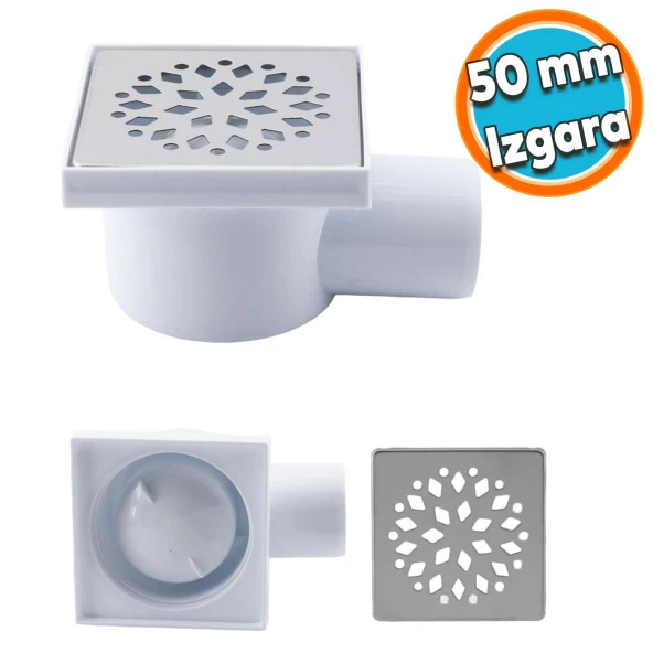 Yer Süzgeci Banyo Izgara Lavabo Pis Su Gideri Kapak Yandan Çıkışlı Yer Sifon Metal Plastik 50 mm