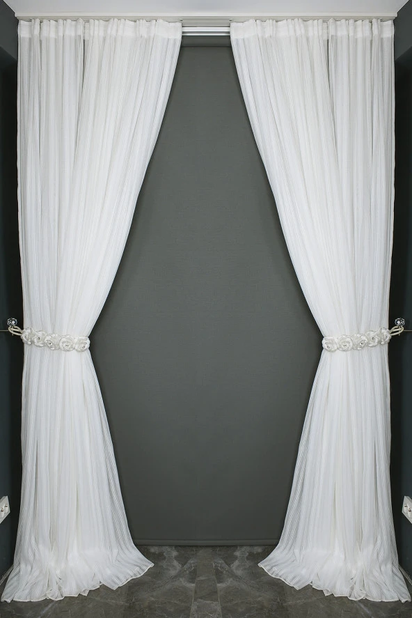 MAKARNA 550 MODEL SİMLİ KIRIK BEYAZ RENK HAZIR DİKİLMİŞ PİLELİ TÜL PERDE 300*260 - Resim 8