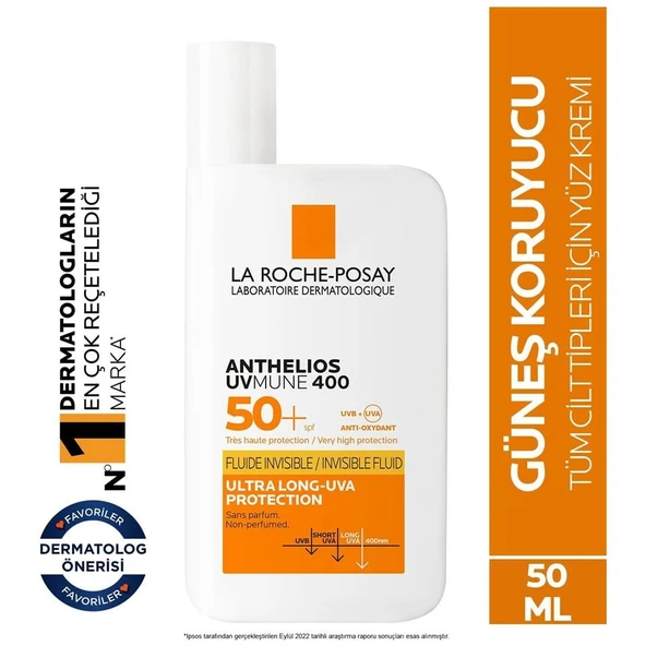 La Roche Posay Anthelios UVmune400 Invisible Fluid Tüm Cilt Tipleri İçin SPF50+ Yüz Güneş Kremi 50 ml