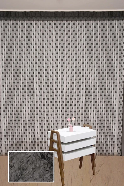 PUANLI MODEL ANTRASİT RENK İP PERDE HAZIR İP PERDE 300*270 - Resim 7