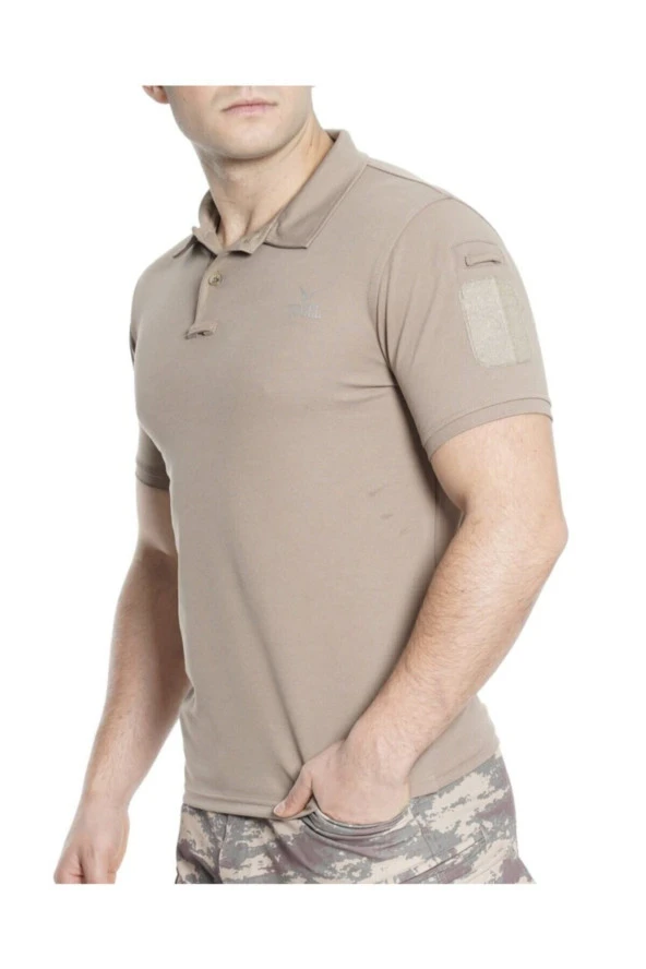 Kısa Kol Yakalı Bej Tşört - 2