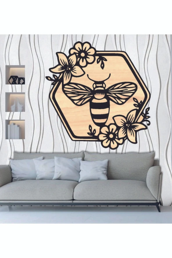 Arı Çiçek Bal Temalı Ahşap Duvar Tablo