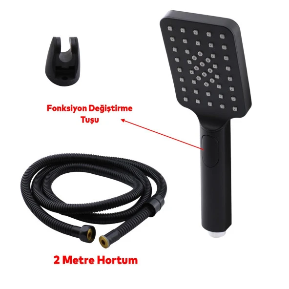 Lüks Duş Başlığı Set Banyo Fişkiyesi Seti Dikdörtgen Fiskiye Telefon Fonksiyonlu Başlık Metal Hortum - Resim 2