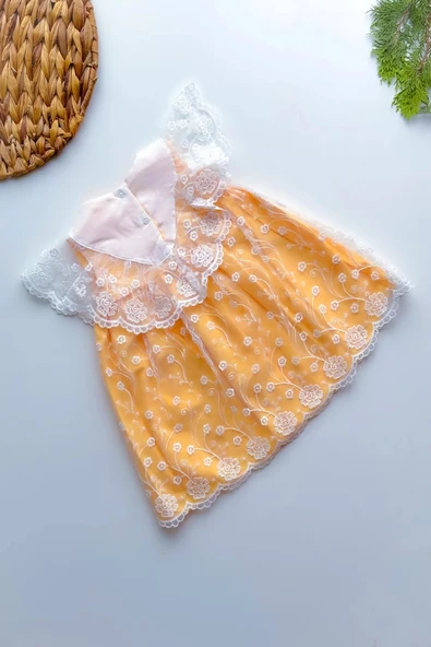 Yazlık Elbise Kısa Kollu Tüllü Tütü Astarlı Kız Çocuk Elbise Bebek Giyim Kız Bebek Elbise ELBFYN - 4