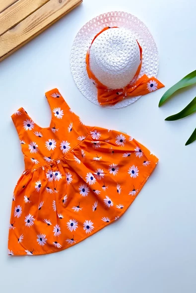 Kız Bebek Kız Çocuk Yazlık Elbise Askılı Şapkalı Bebek Takım Bebek Giyim - 3