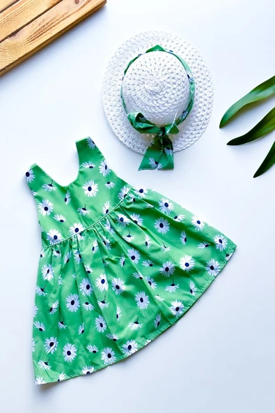 Kız Bebek Kız Çocuk Yazlık Elbise Askılı Şapkalı Bebek Takım Bebek Giyim - 2