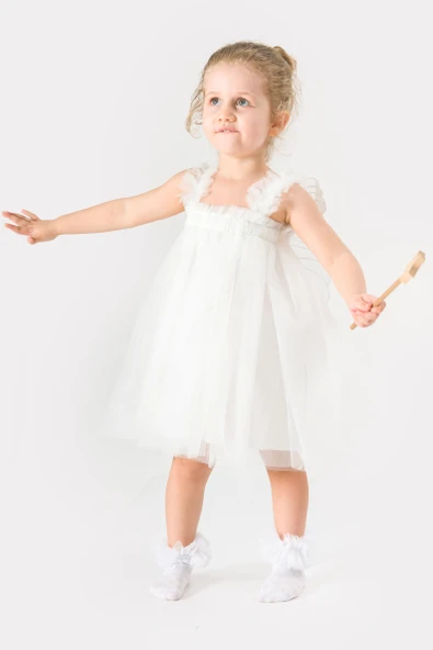 Kız Bebek Kız Çocuk Doğum Günü Parti Düğün Yazlık Elbise Tüllü Tütü Astarlı Bebek Takım Bebek Giyim - 11