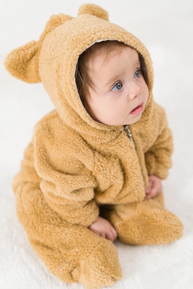 Welsoft Peluş Fermuarlı Kışlık Unisex Kız Erkek Bebek Uyku Tulumu Bebek Tulumu Çocuk Tulumu - 12