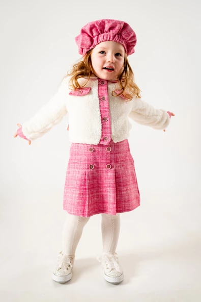 Kız Çocuk Kız Bebek Hırkalı Şapkalı Etekli Welsoft Peluş Oduncu Üçlü Elbise Takım - 4