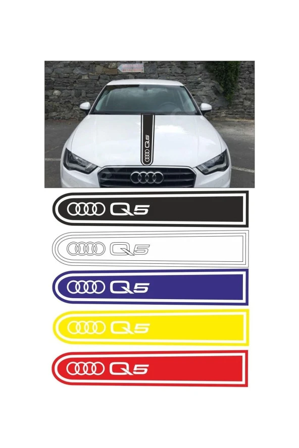 Audi Q5 Logolu Otomobil Ön Kaput Şeridi Kaput Sticker Siyah