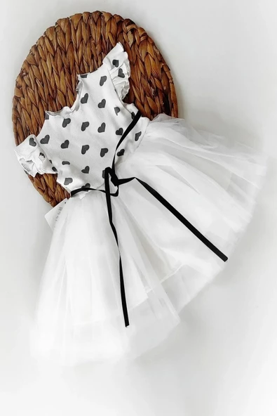 Yazlık Elbise Kısa Kollu Tüllü Tütü Astarlı Kız Çocuk Elbise Bebek Giyim Kız Bebek Elbise ELBKLP - 5