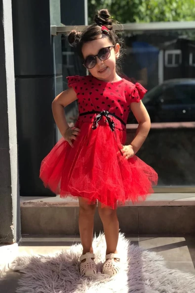 Yazlık Elbise Kısa Kollu Tüllü Tütü Astarlı Kız Çocuk Elbise Bebek Giyim Kız Bebek Elbise ELBKLP - 4