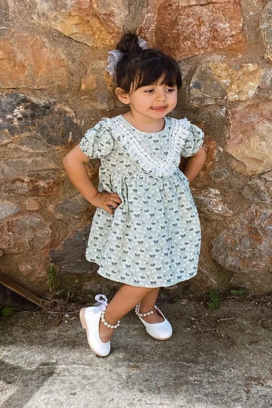 Yazlık Elbise Kısa Kollu Kız Çocuk Elbise Bebek Giyim Kız Bebek Elbise ELBKLB - 5