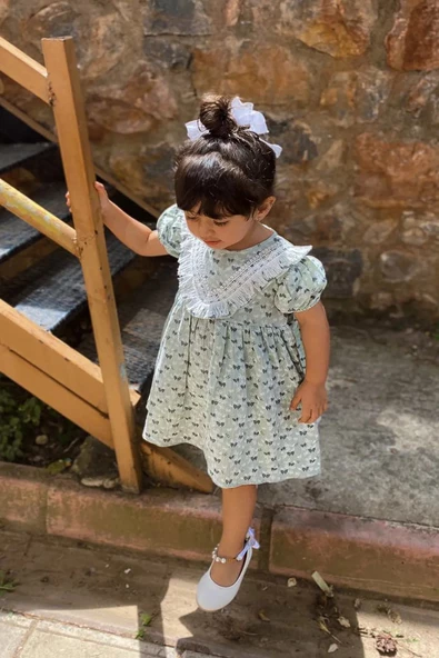 Yazlık Elbise Kısa Kollu Kız Çocuk Elbise Bebek Giyim Kız Bebek Elbise ELBKLB - 8