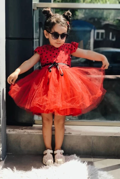 Yazlık Elbise Kısa Kollu Tüllü Tütü Astarlı Kız Çocuk Elbise Bebek Giyim Kız Bebek Elbise ELBKLP - 10