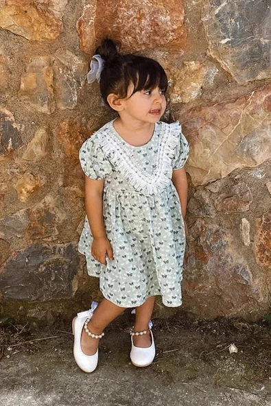 Yazlık Elbise Kısa Kollu Kız Çocuk Elbise Bebek Giyim Kız Bebek Elbise ELBKLB - 12