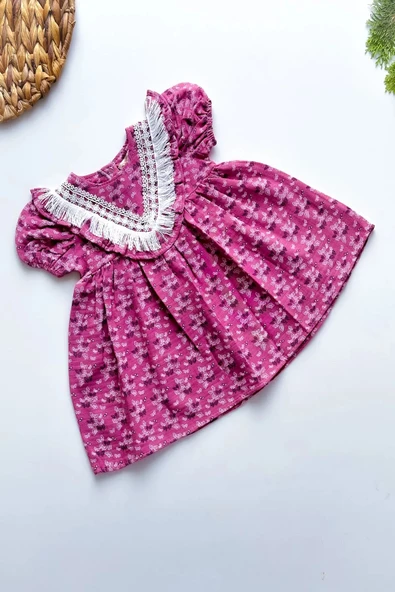 Yazlık Elbise Kısa Kollu Kız Çocuk Elbise Bebek Giyim Kız Bebek Elbise ELBKLB - 3