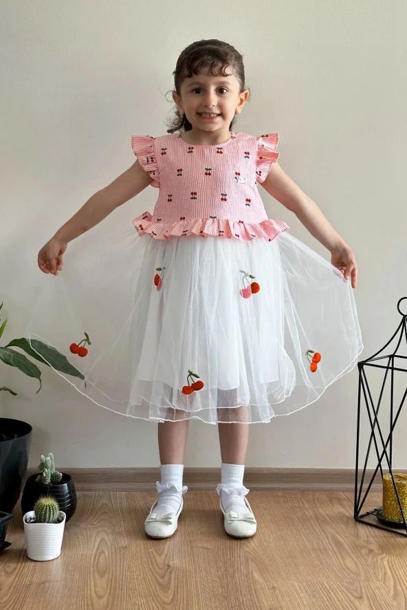 Yazlık Elbise Kısa Kollu Tüllü Tütü Astarlı Kız Çocuk Elbise Bebek Giyim Kız Bebek Elbise ELBKRZ - 2