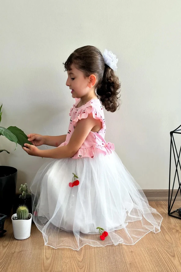 Yazlık Elbise Kısa Kollu Tüllü Tütü Astarlı Kız Çocuk Elbise Bebek Giyim Kız Bebek Elbise ELBKRZ - 5