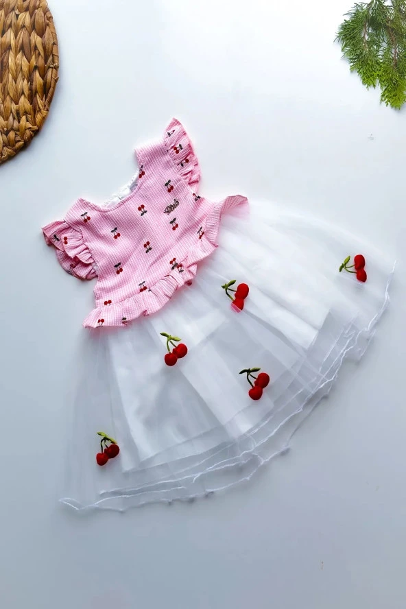 Yazlık Elbise Kısa Kollu Tüllü Tütü Astarlı Kız Çocuk Elbise Bebek Giyim Kız Bebek Elbise ELBKRZ - 6