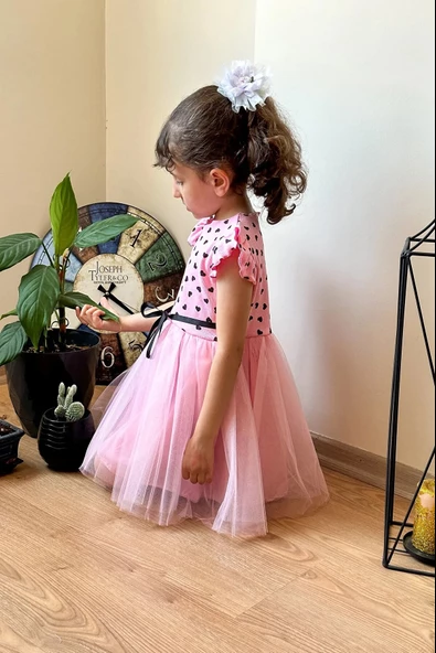 Yazlık Elbise Kısa Kollu Tüllü Tütü Astarlı Kız Çocuk Elbise Bebek Giyim Kız Bebek Elbise ELBKLP - 9