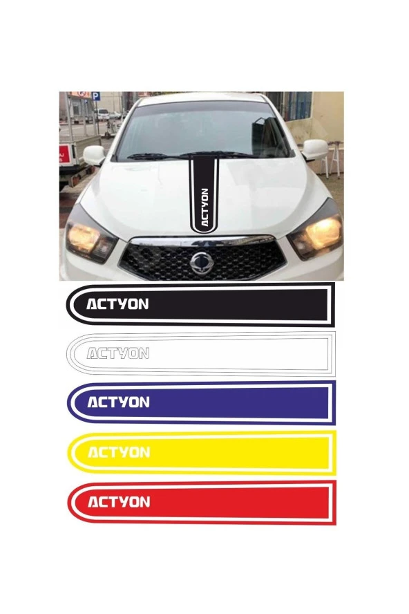 Ssangyong Actyon Logolu Otomobil Ön Kaput Şeridi Kaput Sticker Beyaz