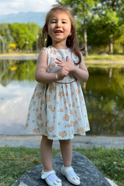 Yazlık Elbise Kısa Kollu Kız Çocuk Elbise Bebek Giyim Kız Bebek Elbise ELBCCKIP - 3