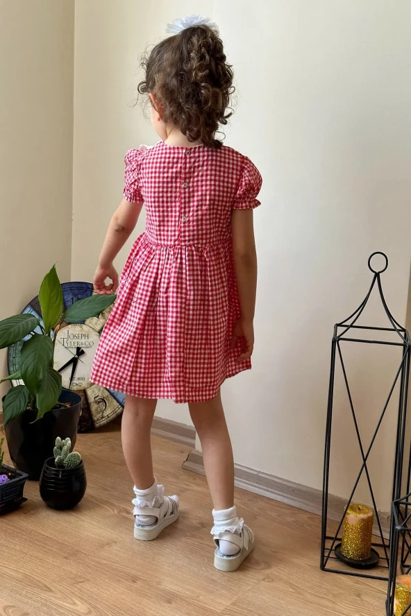 Kız Bebek Çocuk Yazlık Elbise Kısa Kollu Tüllü Tütü Astarlı Takım - 3