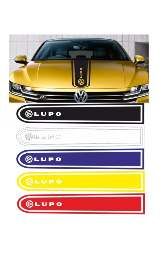 Volkswagen Lupo Logolu Otomobil Ön Kaput Şeridi Kaput Sticker Siyah