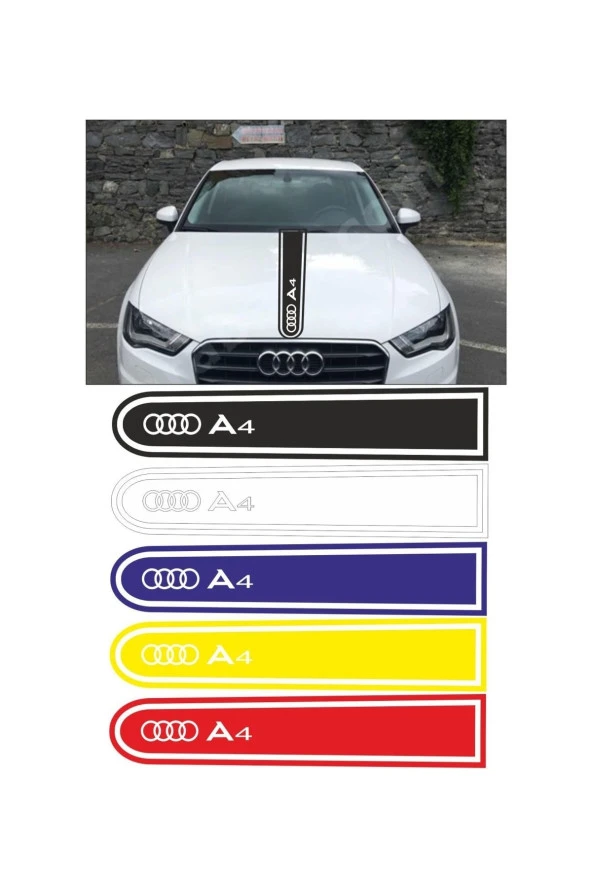 Audi A4 Logolu Otomobil Ön Kaput Şeridi Kaput Sticker Siyah Uyumlu