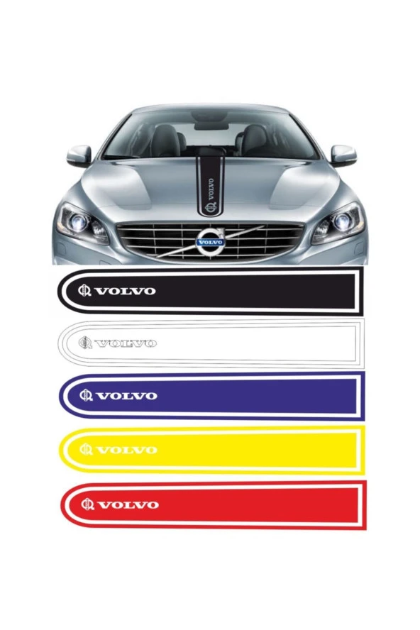 Volvo Logolu Otomobil Ön Kaput Şeridi Kaput Sticker Siyah