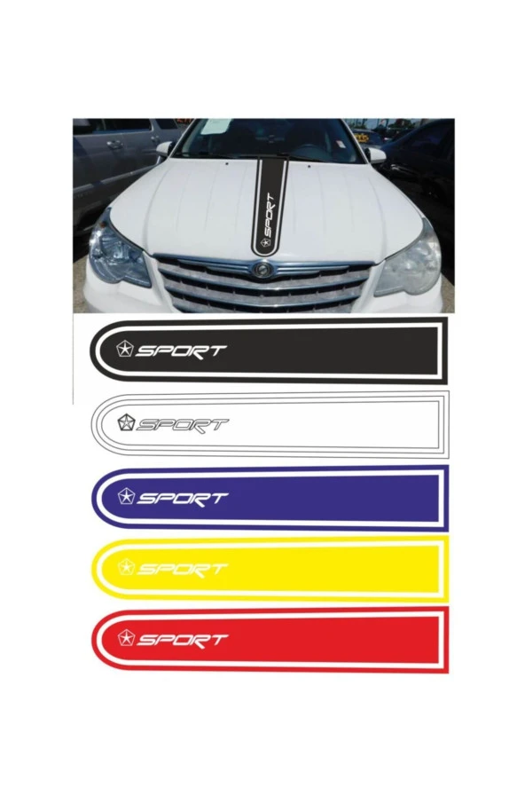 Chrysler Logolu Otomobil Ön Kaput Şeridi Kaput Sticker Beyaz
