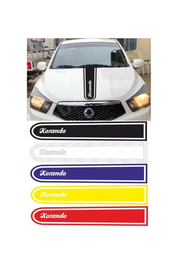 Ssangyong Korando Logolu Otomobil Ön Kaput Şeridi Kaput Sticker Siyah