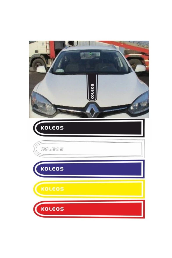 Renault Koleos Logolu Otomobil Ön Kaput Şeridi Kaput Sticker Beyaz