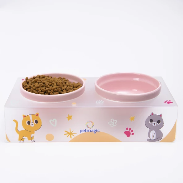 Petmagic Akrilik Pleksi Evcil Hayvan Renkli Seramik Kaseli Kedi ve Köpek Mama Su Kabı-Mat Kediler - 6
