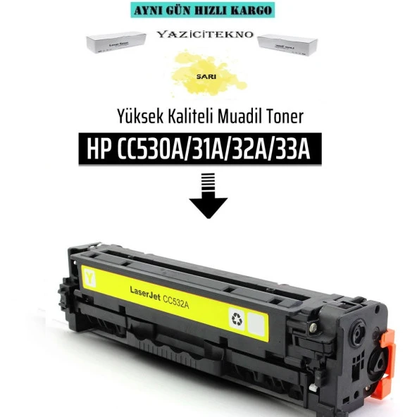 Yazicitekno Hp Cc532A Sarı Muadil Toner /Np/304A/Cm2320/Cm2320N/Cp2025/Cm332 ürün görseli
