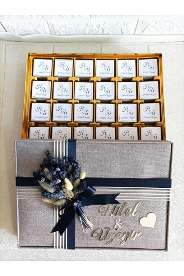 Büyük Boy Lacivert, Mavi Kız Isteme Çiçeği, Isteme Çikolatası, Yapay Gül Kutulu Çiçek , Söz Çiçeği - 5
