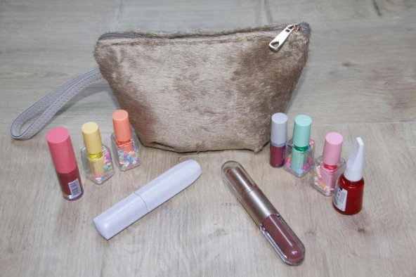 Pelüş Makyaj Çantası Orta Boy , Kozmetik Çantası, Makyaj Organizer, Makeup Bag - 4