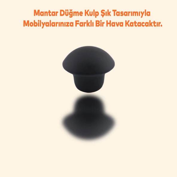 Mantar Düğme Mobilya Çekmece Çocuk Odası Dolap Dolabı Kulbu Kulpu Kulpları Mat Siyah Metal 10 Adet - 3