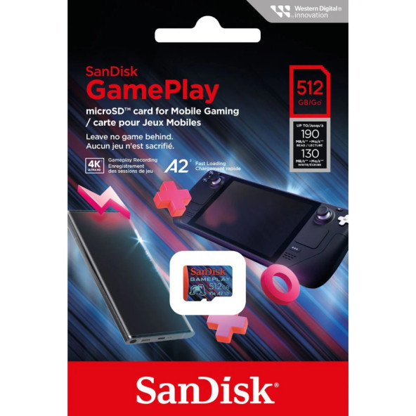 SanDisk GamePlay 512GB SDSQXAV-512G-GN6XN 190/130MB/s 4K UHD microSDXC A2 V30 Gaming Hafıza Kartı ürün görseli