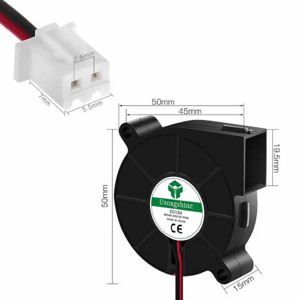5015 12V DC Salyangoz Fan 2 Pin 3D Yazıcı Soğutma Fanı Santirfüj Havalandırma Klima Türbin Kuluçka - 3
