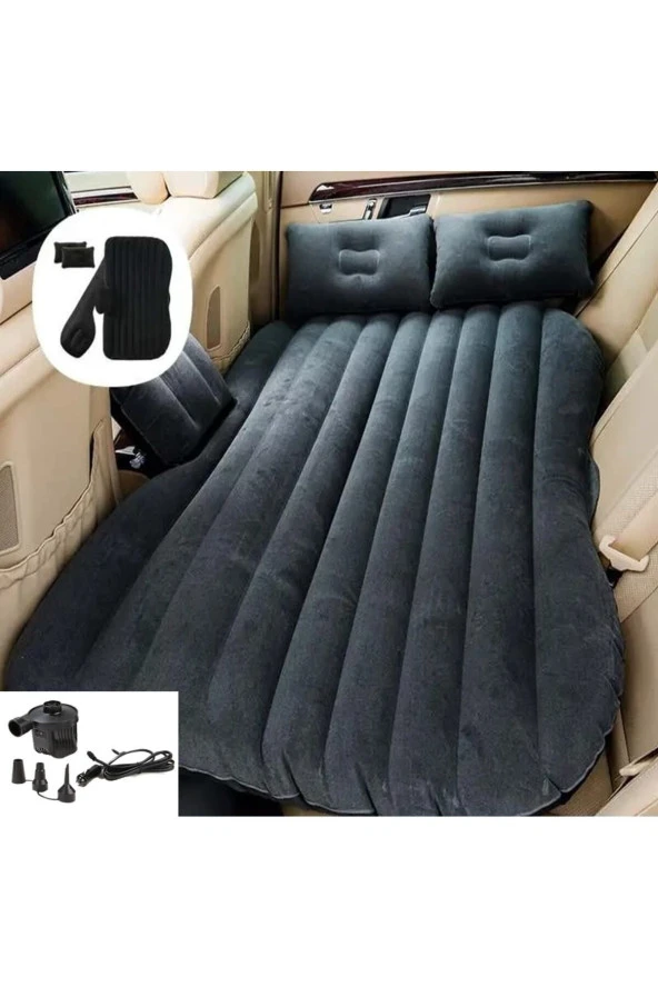 Caraks Araba Koltuğu Yatağı Otomobil Arka Koltuk Için Şişme Yatak Komprösörlü Şaft Destekli Siyah Renk