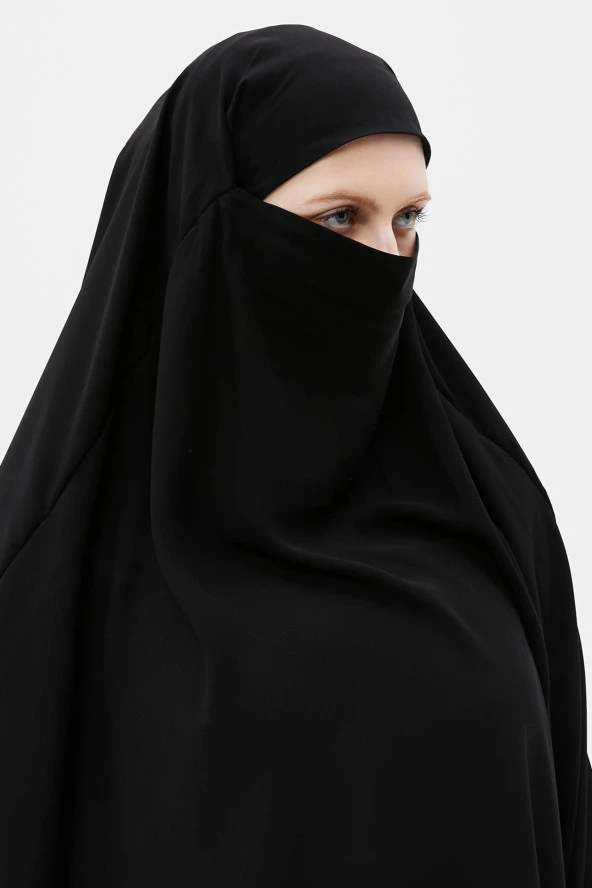 Kadın Tesettür Medine İpeği Çarşaf Üstü Peçeli Sufle Hijab - Resim 9