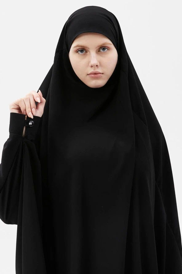 Kadın Tesettür Medine İpeği Çarşaf Üstü Peçeli Sufle Hijab - Resim 4