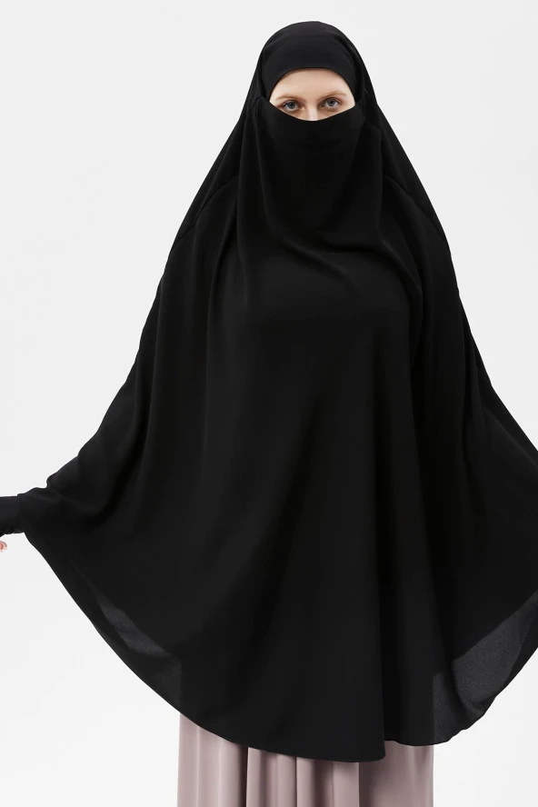 Kadın Tesettür Medine İpeği Çarşaf Üstü Peçeli Sufle Hijab - Resim 7
