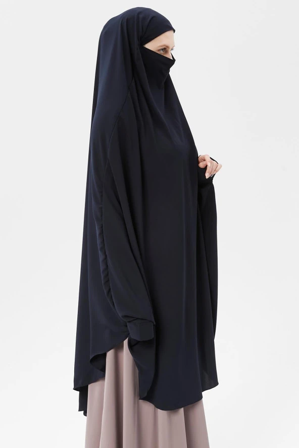 Kadın Tesettür Medine İpeği Çarşaf Üstü Peçeli Sufle Hijab - Resim 11