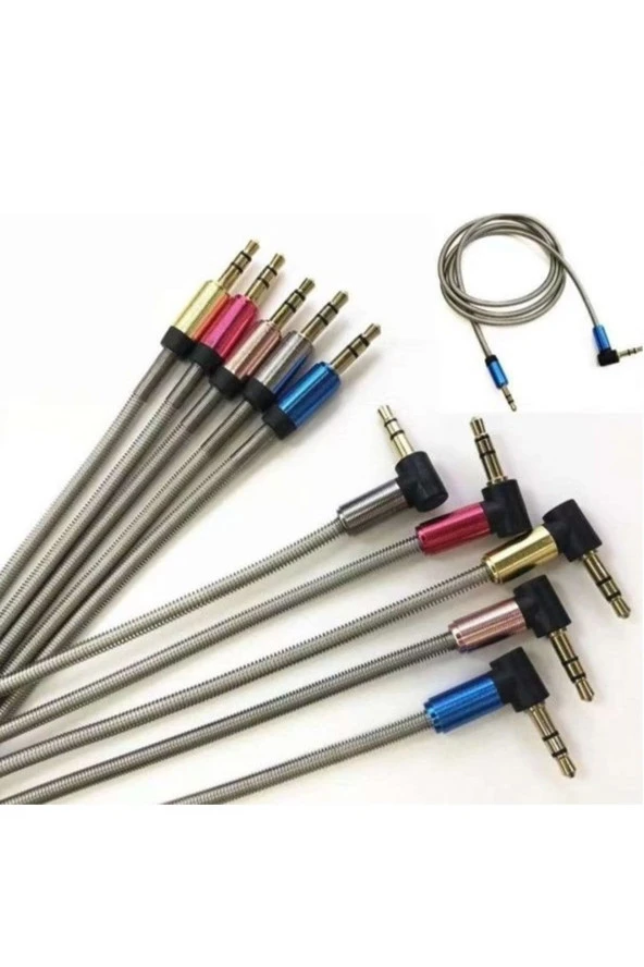 Caraks AUX Kablosu Metal Yaylı ve Muhafazalı 100 cm kaliteli metal üniversal aux kablosu - caraks - 2