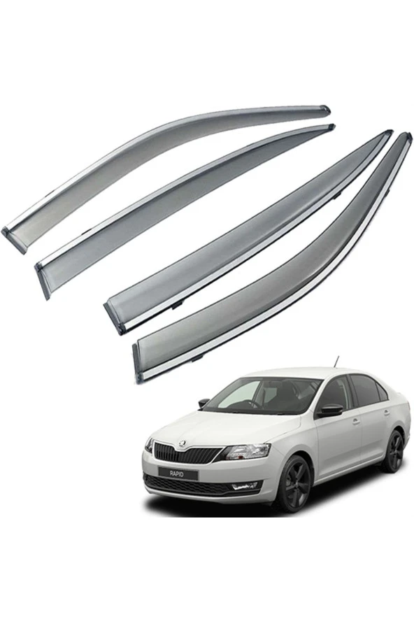 Caraks Skoda Rapid Mügen Cam Rüzgarlığı Kromlu Rüzgarlık (Paslanmaz Kromlu) Sedan 2012 Sonrası FÜME RENK