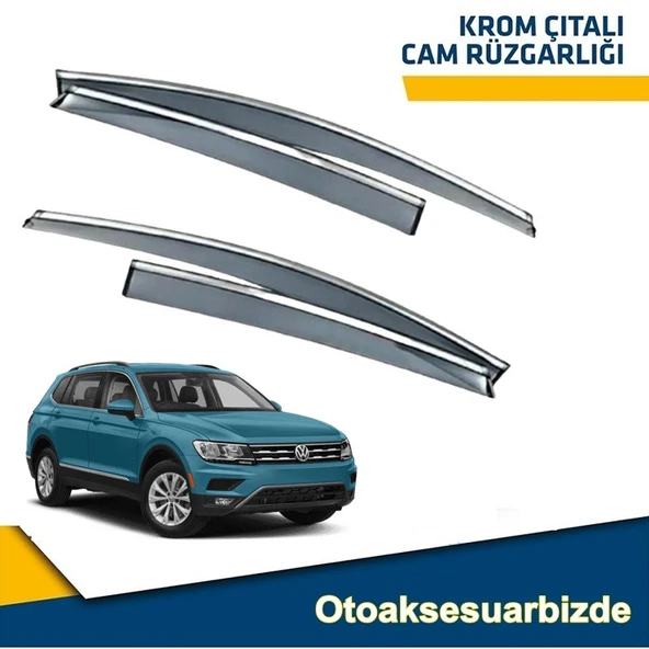Caraks VW Tiguan Mügen Cam Rüzgarlığı Kromlu Rüzgarlık ( Paslanmaz Kromlu ) 2016-2019 4 Lü FÜME RENK