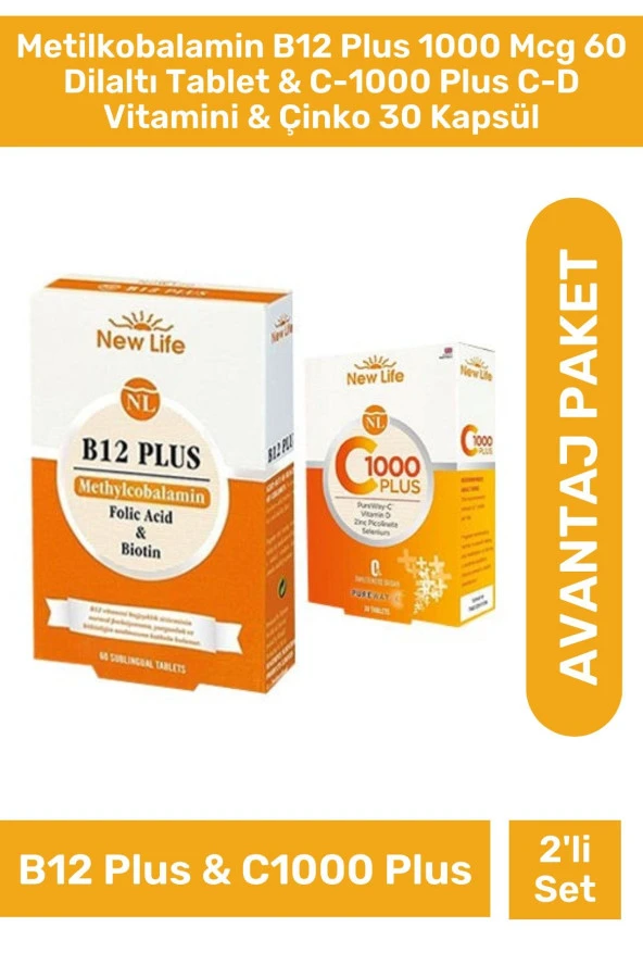 Metilkobalamin B12 Plus 1000 Mcg 60 Dilaltı Tablet & C-1000 Plus C-d Vitamini & Çinko 30 Kapsül